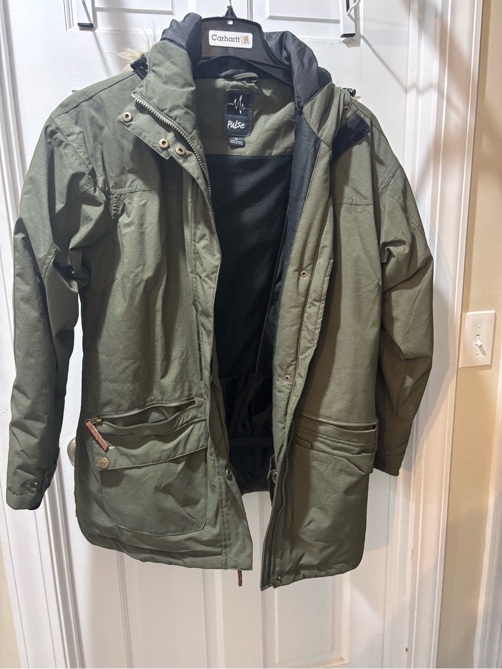 Pulse Olive Green Military-Style Hooded Field Jacket